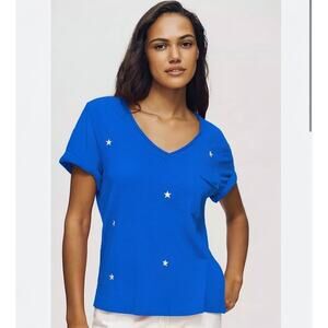 Pilcro Star Print Tee NWT XS Blue V Neck Anthropologie USA